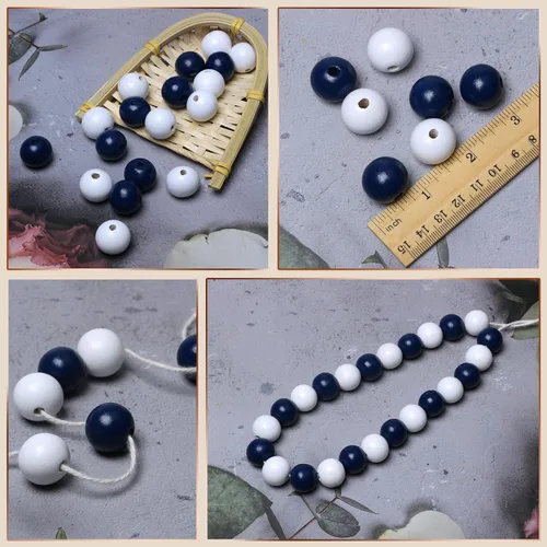 Miniatura 4 de Cuentas de madera para decoración del hogar, 60 cuentas, 0.78 pulgadas, agujero de 0.78 pulgadas, cuentas espaciadoras de madera redondas pintadas