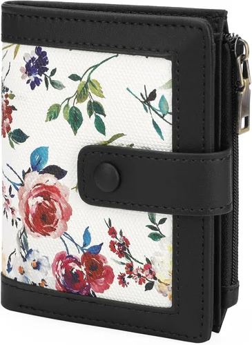 Miniatura 10 de GOIACII - Cartera pequeña para mujer con bloqueo RFID, piel auténtica, compacta, de dos pliegues, con soporte para tarjetas y bolsillo