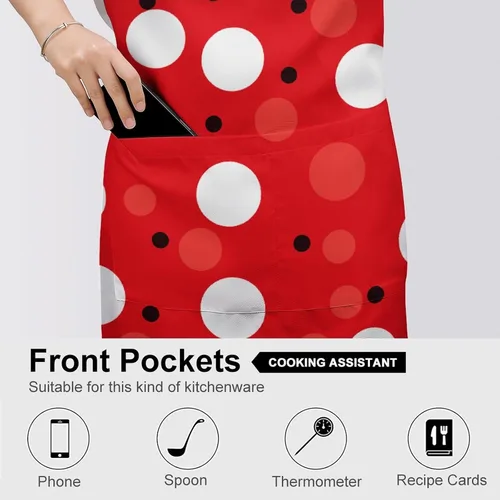 Miniatura 5 de Personalized Red White Polka Dot Adult Apron, Kitchen Cooking Aprons for Woman Man, Adjustable Bib Apron with Pocket for Baking, BBQ Crafting