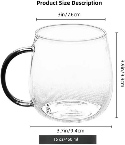 Miniatura 2 de Taza de Vidrio Transparente con Asa Verde, 16 oz, Gran Taza de Café de Borosilicato Alto para Beber o como Regalo