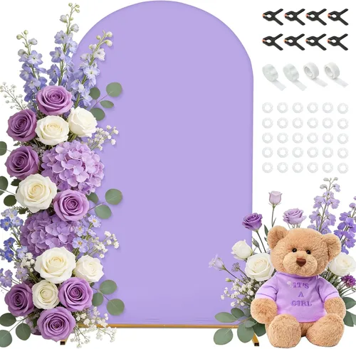 Miniatura 8 de Cubierta de fondo de arco de 7.2 pies, cubierta de arco de elastano beige, cubierta de soporte elástica con herramientas de atar globos para boda
