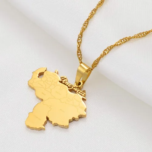 Miniatura 2 de SHOUJIQQ Map of Venezuela - Collares con colgante para mujeres y hombres, mapas de encanto, cadena de clavícula, collar étnico de hip hop