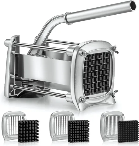 Sopito Cortador profesional de papas fritas de acero inoxidable, 3 cuchillas (1/2 pulgada, 3/8 pulgadas, 1/4 pulgadas) para papas, zanahorias,