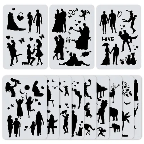 12 plantillas de dibujo para pintar sobre madera, plantillas grandes para pintar sobre madera, lienzo, suministros de álbumes de recortes, arte de