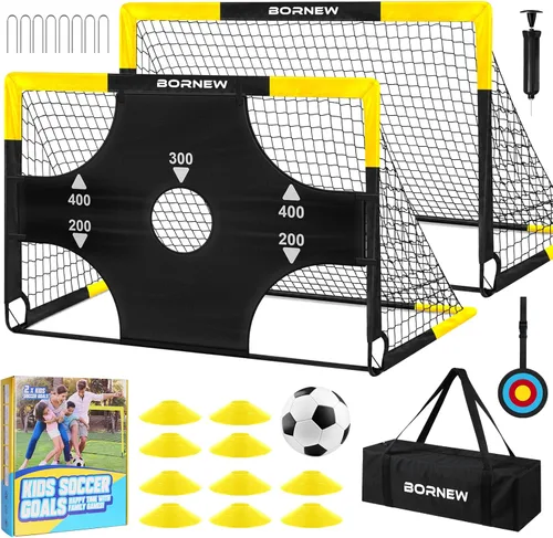 Miniatura 9 de Juego de objetivos de fútbol y balón de fútbol para niños, 6 x 4 pulgadas, 4 x 3 pies, red de fútbol portátil desplegable con objetivos de fútbol