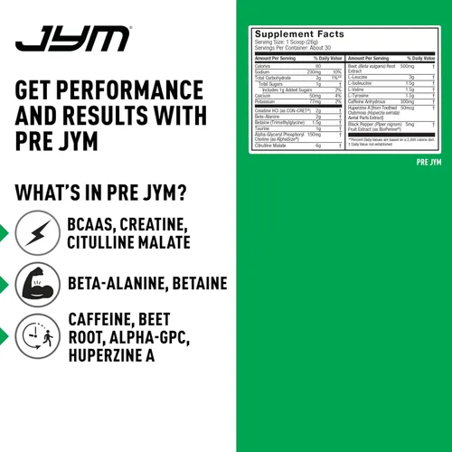 Miniatura 5 de JYM Supplement Science Pre JYM Polvo para antes del ejercicio de Piña y Fresa para Hombres y Mujeres, BCAAs, Nootrópicos, Creatina HCI, Citrullina