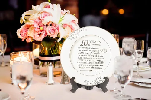Miniatura 6 de Urllinz Plato del 10º Aniversario con Decoraciones de Lámina de Platino - Regalos de Estaño de Boda de 10 Años para Ella Parejas Esposa Él Marido