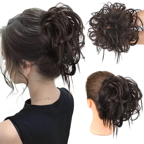 Miniatura 21 de HMD - Extensiones de cabello tipo chongo alborotado con rodelo despeinado, banda elástica de goma, extensiones de cabello sintético para mujer