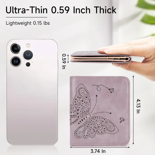 Miniatura 2 de KITEVIUN Pequeña cartera RFID para mujer, ultrafina, delgada, mini, compacta, plegable, con bolsillo, para mujer, púrpura (01-purple)