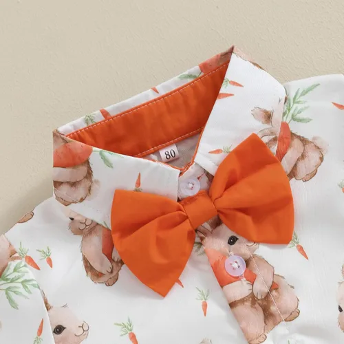 Miniatura 3 de Lnzyyephy Conjunto de ropa de verano para bebé niño, camisa de manga corta con botones + pantalones cortos sólidos