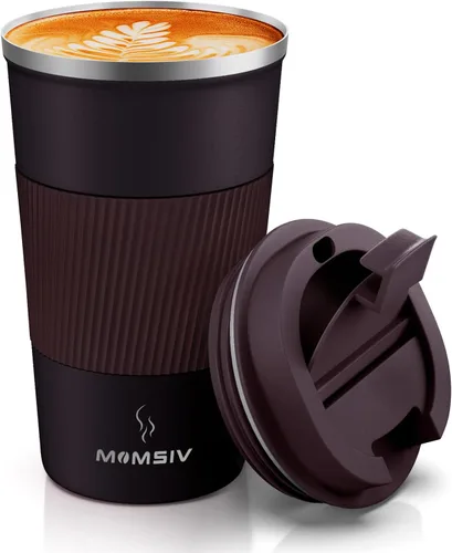 Miniatura 15 de MOMSIV Taza de viaje de 17 onzas, taza de café aislada con tapa a prueba de fugas, vaso reutilizable de doble pared de acero inoxidable al vacío