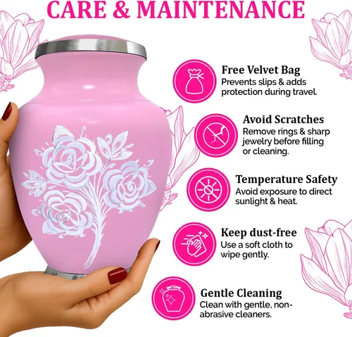 Miniatura 7 de Urna de Cremación de Rosa para Cenizas para Mujeres y Hombres - Urnas de Rosa Artesanales para Cenizas Humanas Adultas Femeninas y Masculinas