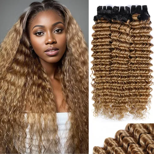 Miniatura 15 de Manojos de cabello humano ondulado profundo de 12, 14, 16 pulgadas, paquetes de ondas de agua, 100% sin procesar, 10A, cabello humano virgen