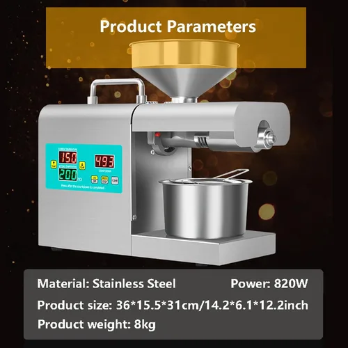 Miniatura 6 de Máquina de prensa de aceite, máquina de extracción de aceite frío/caliente para soja de maní, molino de grano de prensa de aceite automático, con 10