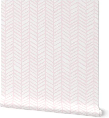 Papel tapiz autoadhesivo para despegar y pegar, papel tapiz extraíble de color rosa pastel y blanco con diseño de espiga para bebé niña Spoonflower