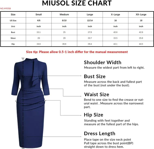 Miniatura 6 de Miusol - Vestido entallado de cóctel, plisado, estilo retro, cuello medio.