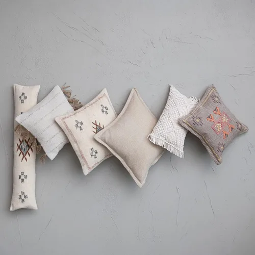 Miniatura 2 de Creative Co-Op Boho - Almohada lumbar de algodón tejido a mano con flecos, color marfil