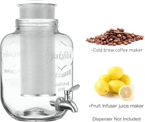 Miniatura 7 de Filtro de café frío para frascos Mason de 1 galón, fabricado con acero inoxidable, filtro de malla fina para café helado y té y sol en lotes