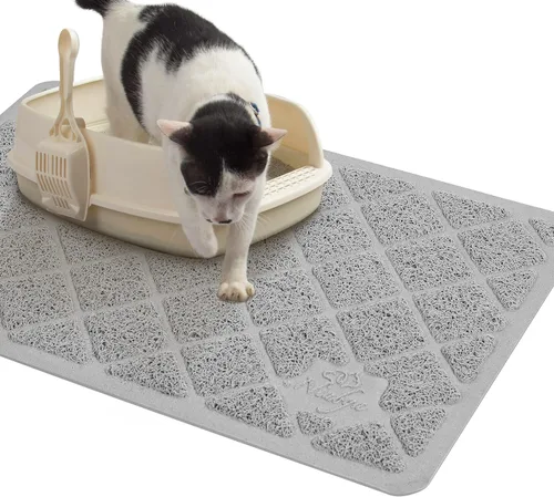 Niubya Tapete de arena para gatos de alta calidad, tapete para caja de arena con respaldo antideslizante e impermeable, tapete suave para patas de