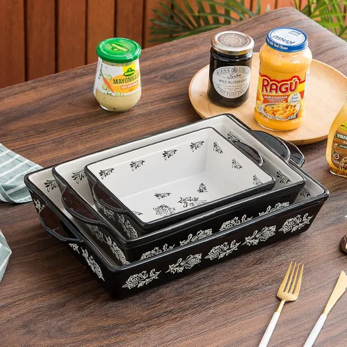 Miniatura 3 de Wisenvoy Plato de cerámica para lasaña, cacerola, juego de 3 piezas para hornear, platos para hornear, juego de platos para hornear