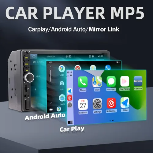 Miniatura 2 de Estéreo de coche de 7'' de doble DIN incorporado con Apple Carplay, Bluetooth 5.1 con llamadas manos libres, radio de coche con pantalla táctil FM