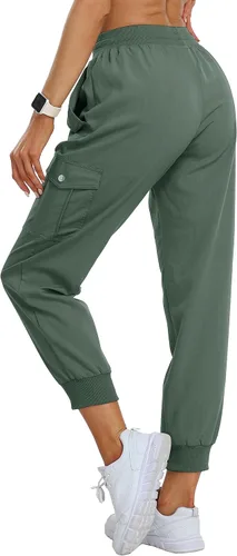 Miniatura 3 de MoFiz Pantalones cargo para mujer, ligeros, con cintura elástica, pantalones deportivos de senderismo, pantalones casuales de viaje con bolsillo