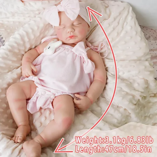 Miniatura 5 de Muñecas de Bebé Reborn Que Parecen Reales - 18.5 pulgadas de Cuerpo Completo de Silicona Bebé Niña Durmiendo con Cara Hecha a Mano Detalles