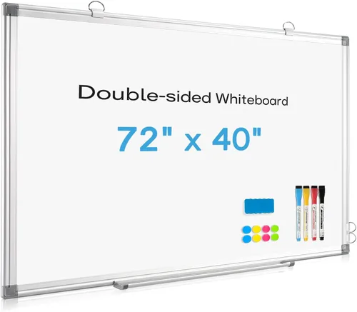 Miniatura 17 de Pizarra blanca grande de borrado en seco para pared, 60 x 40 pulgadas, pizarra magnética de doble cara con bandeja larga para bolígrafos, pizarra