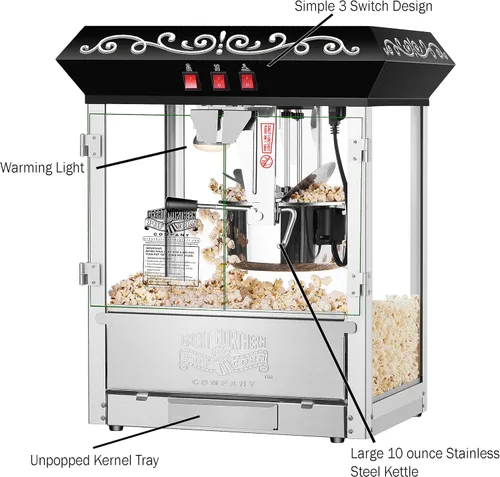 Miniatura 3 de Máquina para palomitas de maíz perfectas Great Northern de 10 oz, hace 12 cuartos de galón, Negro