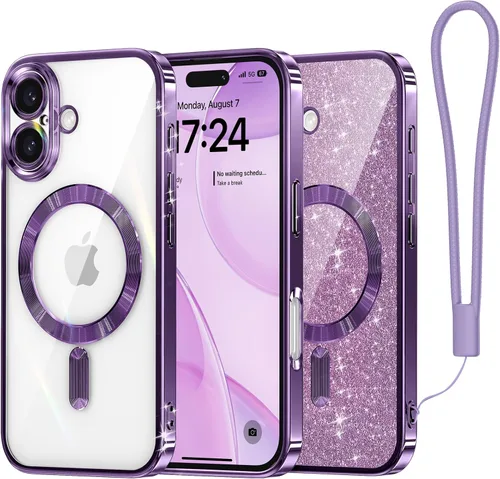Miniatura 15 de Meifigno Candy Mag Series - Funda diseñada para iPhone 15 Pro, compatible con MagSafe, tarjeta con purpurina y correa de muñeca, protección completa