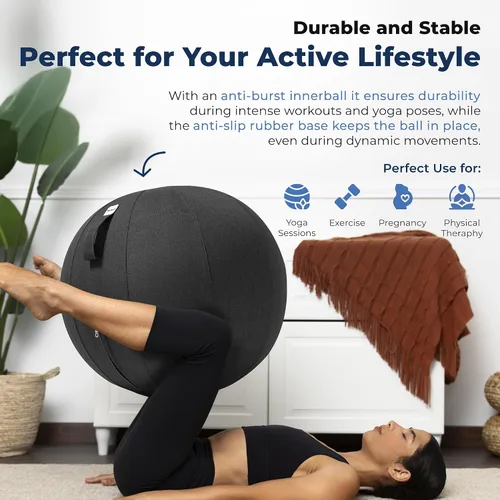 Miniatura 4 de Backerz Balance Ball Chair for Office & Home - Ergonomic Exercise Ball for Posture & Back Pain Relief, Yoga Ball Chair - Sitting Ball with Washable