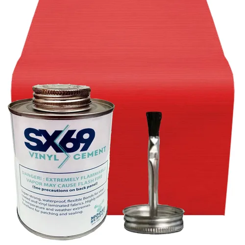 SX 69 Kit de reparación de vinilo | Kit de reparación de casa inflable | Rojo | Incluye adhesivo de 4 onzas y rollo de vinilo | para reparaciones