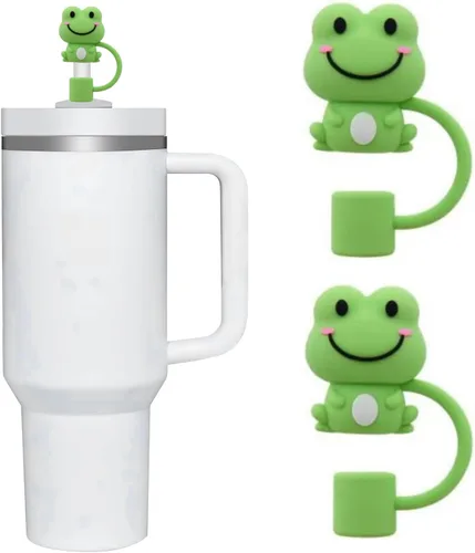 2 fundas de popote de rana verde para copa Stanley, fundas de silicona compatibles con tazas Stanley, toppers para vasos Stanley de 30 oz/40 onzas,