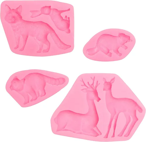 Miniatura 9 de Molde de silicona para fondant de conejo de zorro, molde de chocolate de ciervos sika, alce de bosque, castor de mapache, moldes para hornear