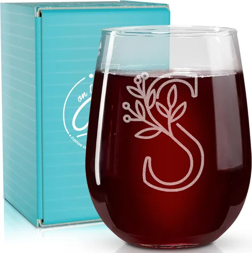Miniatura 20 de On The Rox Drinks Regalos con monograma para mujeres y hombres – Letra A-Z inicial grabada monograma copa de vino sin tallo, regalo de vino