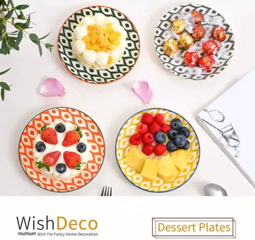 Miniatura 2 de WishDeco Juego de 6 platos de postre pequeños, platos de cerámica para aperitivos de 6 pulgadas, platos de ensalada coloridos, mini plato llano