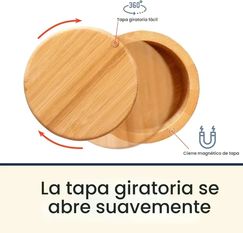 Miniatura 3 de Totally Bamboo Salero con Tapa Giratoria – Contenedor de Almacenamiento de Bambú para Encimera de Cocina con Cierre Magnético – Ideal para Sal