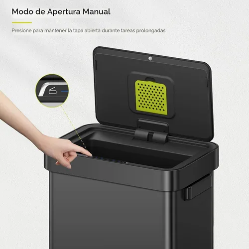 Miniatura 4 de EKO Deluxe Mirage-T - Bote de basura rectangular sin contacto con sensor de movimiento de 50 litros/13.2 galones, acabado de acero inoxidable negro