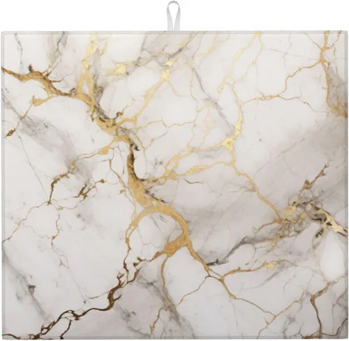 Miniatura 59 de Tapete de secado de platos de mármol blanco dorado para encimera de cocina, absorbente de 16 x 18 pulgadas, placa de microfibra de vidrio