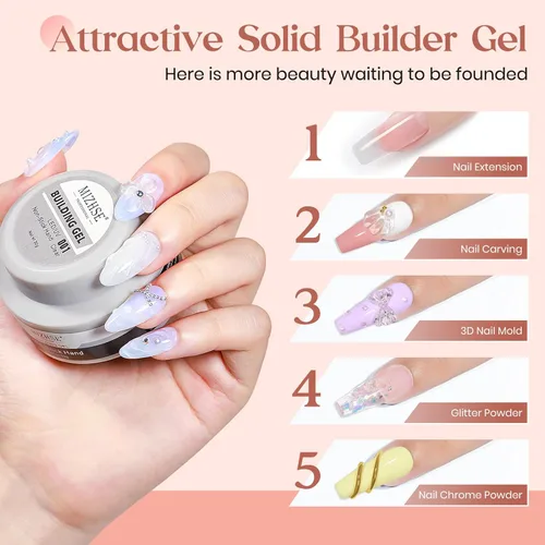 Miniatura 2 de MIZHSE Gel Constructor Claro y Sólido para Uñas, 30g Gel Constructor Duro para Extensión de Uñas Sin Pegamento, Arte de Uñas 3D para Esculpir