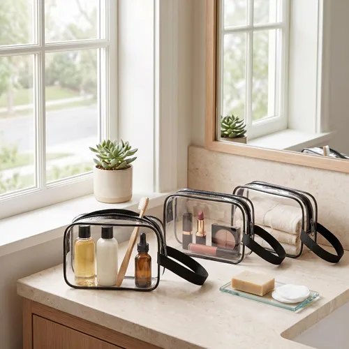 Miniatura 2 de Silkfly Clear Toiletry Bag PVC Travel Cosmetic Bag with Handle Strap Makeup Pouch with Zipper Summer Vacation Salon Graduation Gift End of the Year