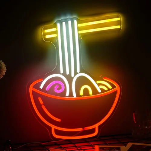 Letrero de neón de ramen regulable, luces LED de neón de fideos ramen para decoración de pared, 16.1''X12.6'' letreros de neón vibrantes alimentados