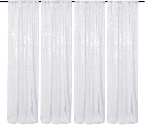 Miniatura 51 de Cortinas de fondo de lentejuelas negras con purpurina de 2 x 8 pies, 4 paneles para decoración de bodas, fiestas de cumpleaños, despedidas de Negro