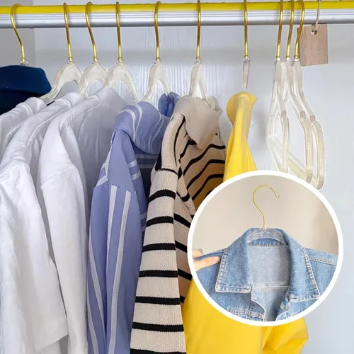 Miniatura 6 de Perchas transparentes para ropa de 16 pulgadas, paquete de 20 perchas de plástico para armario de adultos, ganchos de ropa duraderos con gancho