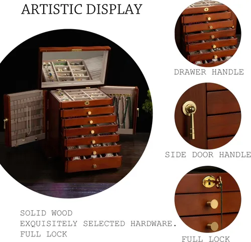 Miniatura 2 de Joyero de madera, cajas de joyería para mujeres, caja de joyas y organizadores con colgador de collares, organizador de joyas, caja