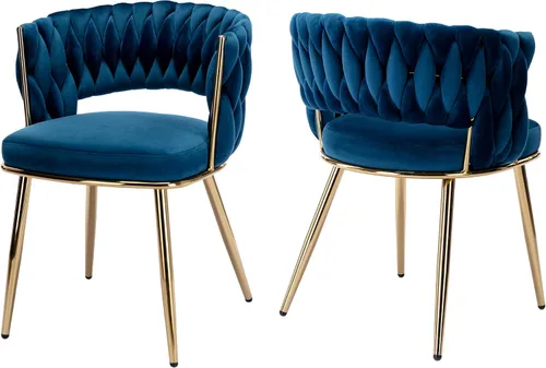 Miniatura 18 de Juego de 2 sillas de comedor tejidas, modernas sillas de comedor tejidas a mano con patas de metal negro, sillas tapizadas con marco negro