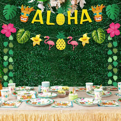 Miniatura 3 de Decoraciones de fiesta hawaiana Aloha – Cartel dorado brillante Aloha para suministros de fiesta temática de Luau tropical de Hawaii
