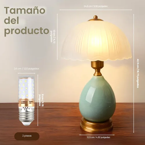 Miniatura 4 de Lámparas de mesa retro de cerámica para sala de estar, 16.73 pulgadas, moderna mesita de noche, lámparas tradicionales, lámpara clásica de cristal