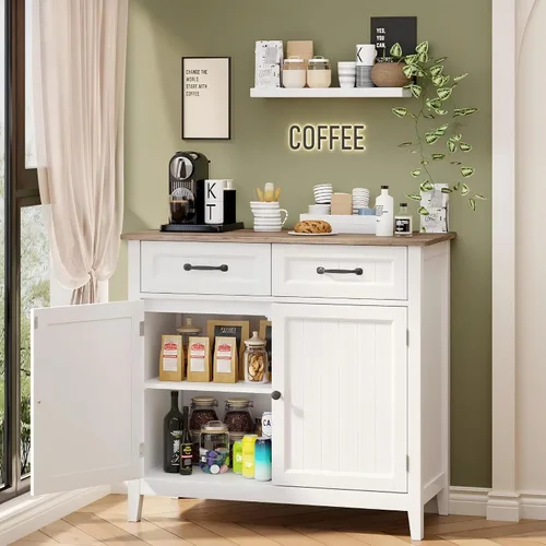 Miniatura 3 de Gizoon Aparador de cocina, isla de almacenamiento grande de 32 pulgadas de alto y estante ajustable, moderno gabinete de consola de barra de café