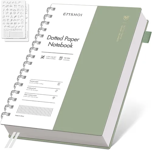 Miniatura 19 de EMSHOI Cuaderno de espiral A4, diario punteado de viñetas, 11.2" X 8.27", 300 páginas/150 hojas, papel de cuadrícula de puntos de 100gsm, tapa